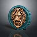 Circular Decorative Door Knocker With Blue Frame And Golden Lion Head Sculpture