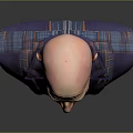 Bald Elderly Man Bust Sculpture Wearing Purple Blue Striped Jacket And Plaid Shirt