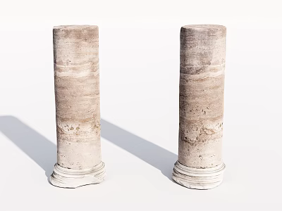 Two Stone Columns With Natural Textured Surface And Classic Base Design 3d model