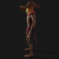 Mystical Game Movie Character With Scarecrow Look Glowing Green Eyes And Horned Headdress
