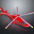 Red Space Exploration Helicopter With Multiple Rotors And Blue White Yellow Blades