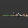 Cartoon Scene of Colorful City Layout with Green Square Areas Buildings Vehicles and Characters