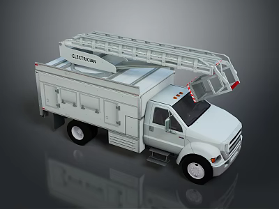 White Slick Kwik Service Truck With Extended Ladder And Utility Body Design 3d model