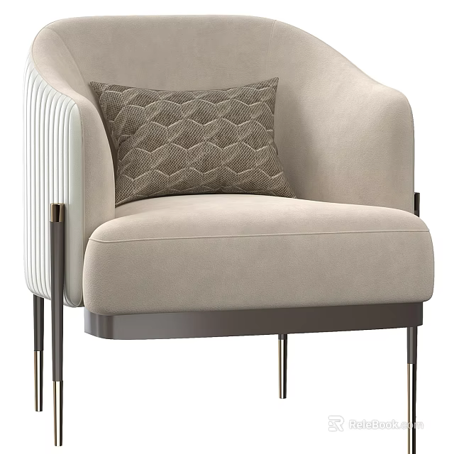 Elegant Beige Armrest Accent Chair With Geometric Pattern Pillow And Metal Legs 3d model 