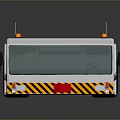 White Industrial Utility Vehicle Featuring Black Top Panels Large Windows And Yellow Black Warning Stripes