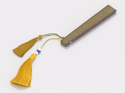 Classic Decorative Ornament Set With Yellow Tassels Wooden Carved Piece And Purple Beads 3d model