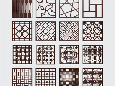 Lattice Windows Collection Featuring Various Intricate Geometric And Floral Patterns 3d model
