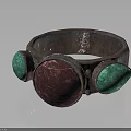 Vintage Accessory Ring With Metallic Band Central Round Red Gem And Side Teardrop Green Stones