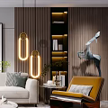 Modern Living Room Interior With Beige Sofa Coffee Tables Plants Pendant Lights And Wall Art