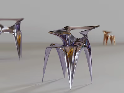 Modern Single Chair With Metallic Purple Gold Finish And Sculptural Leg Design 3d model