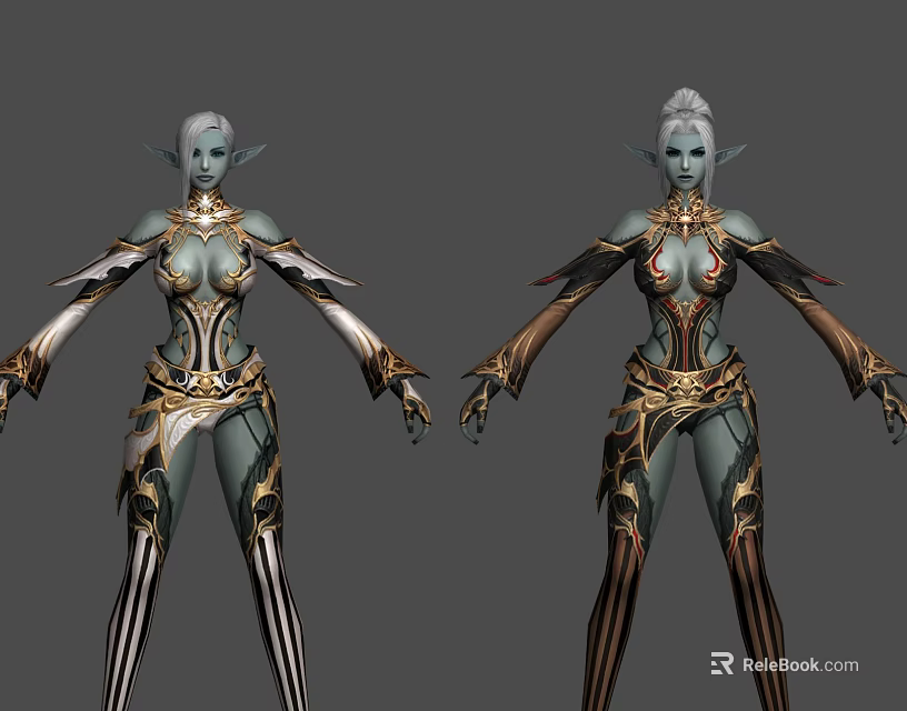 Game and Movie Female Elf Character With Ornate Gold Armor Design Details 3d model 