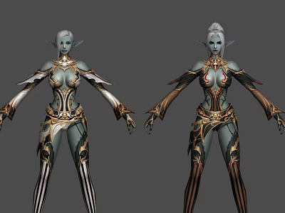 Game and Movie Female Elf Character With Ornate Gold Armor Design Details 3d model