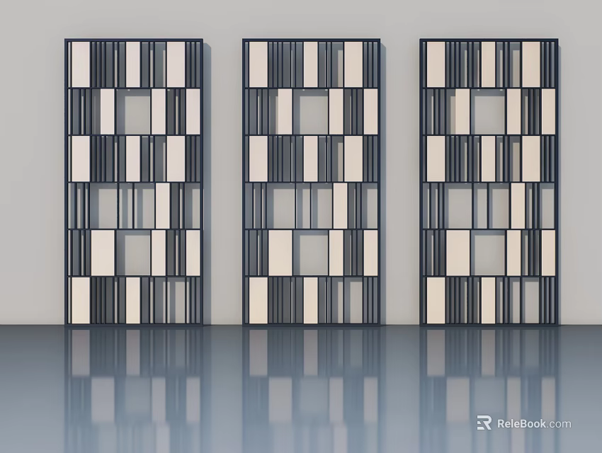 Modern Hinged Doors With Geometric Black White Pattern Design 3d model