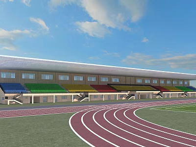 Modern Outdoor Public Stadium With Red Running Track And Colorful Seats 3d model