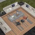 Modern Outdoor Sofa Set With Fire Pit Table On Wooden Deck And Side Tables 3d model