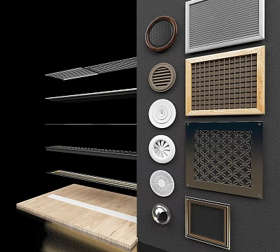 Various Designs of Air Conditioner Air Vents With Round Grille And Square Styles 3d model