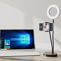 Modern Laptop Setup With Windows OS Ring Light And Phone Holder 3d model