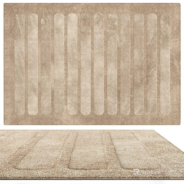 Beige Square Carpet With Vertical Stripes And Soft Texture For Modern Home Decor 3d model 