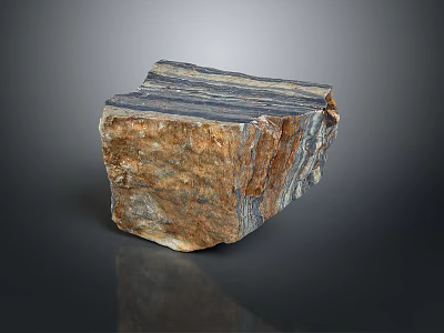 Rough Natural Stone Block With Wood Like Texture And Colorful Stripes 3d model