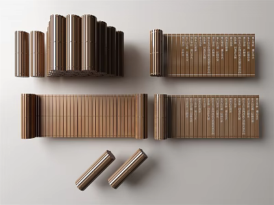 Ancient Bamboo Slips Displayed As Traditional Manuscripts With Various Shapes Arrangements 3d model