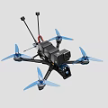 High Performance Quadcopter Drone With Camera Antennas And Blue Propellers 3d model