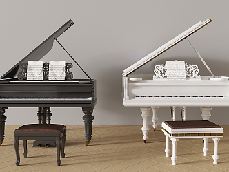 Modern Piano Grand Piano White Piano Black Piano Wooden Piano Paint Piano Stool 3d model