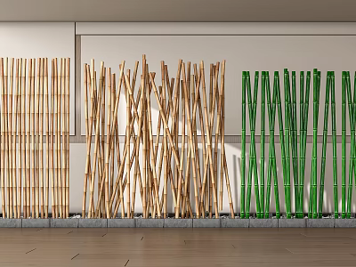 Bamboo Screens With Green And Natural Tones Vertical Arrangement For Modern Indoor Decor 3d model