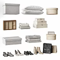 Neutral Colored Clothes In Tidy Wardrobe With Storage Items