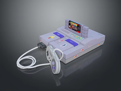 Vintage Gaming Console With Classic Controller Display Screen Connected Cable And Colorful Buttons 3d model