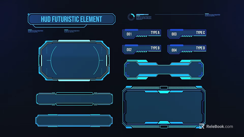 Futuristic HUD Elements Wall Decor with Blue Illuminated Geometric Tech Designs 3d model 