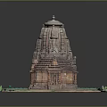 Cartoon Scene Featuring Traditional Temple Models Green Border Stone Pavement And Decorative Plants
