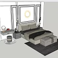 Modern Background Double Bed Interior With Bedside Table Mirror And Ottoman Rug 3d model