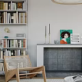 Cozy Living Room Interior With Bookshelves Fireplace White Sofa Round Rug And Pendant Lamp