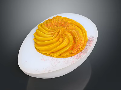 Realistic Snail Figurine With Yellow Spiral Shell And Red Powder On White Base 3d model