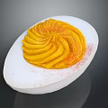 Realistic Snail Figurine With Yellow Spiral Shell And Red Powder On White Base
