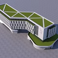Modern Office Building With Glass Curtain Walls Geometric Design And Spacious Plaza