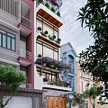 Detached Villa Exterior With Large Windows Greenery And Wooden Gate