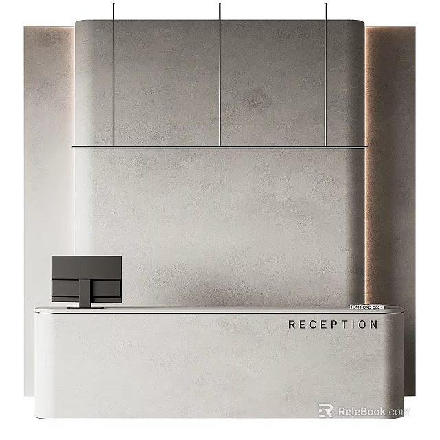 Modern White Reception Desk With Gray Wall Smooth Countertop And Reception Sign 3d model 