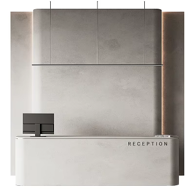 Modern White Reception Desk With Gray Wall Smooth Countertop And Reception Sign 3d model