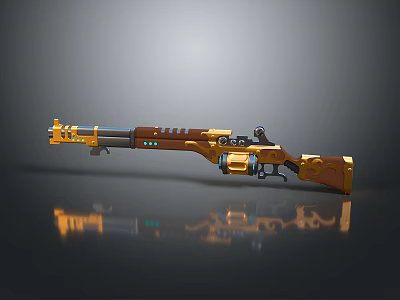 Futuristic Golden Orange Rifle with Green Indicators and Metallic Design Features 3d model