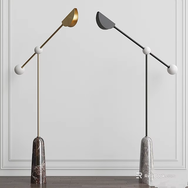 Modern Dual Floor Lamps With Adjustable Arms Spherical Nodes And Textured Bases 3d model 