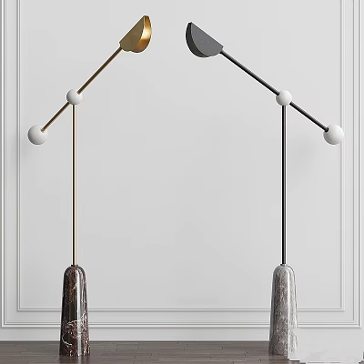 Modern Dual Floor Lamps With Adjustable Arms Spherical Nodes And Textured Bases 3d model