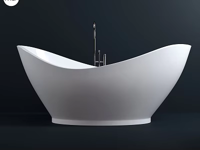 Elegant White Freestanding Bathtub With Modern Design And Sleek Silver Faucet 3d model