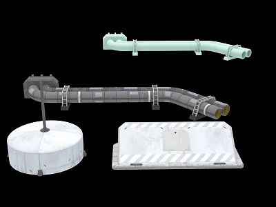 Industrial Equipment Including Light Green Pipe Gray Curved Pipeline White Base And Reflective Strip Device 3d model