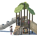 Garden Play Structure With Leaf Shaped Canopy Slide Steps And Children Playing 3d model