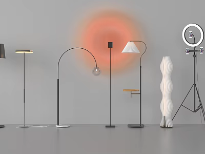 Modern Floor Lamps With Various Designs Including Curved Tripod And Cylindrical Styles 3d model
