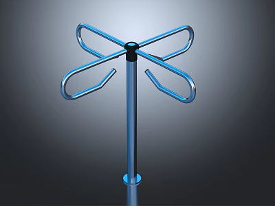 Modern Blue Metal Device Featuring Rotating Curved Arms On Central Pole 3d model