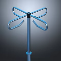 Modern Blue Metal Device Featuring Rotating Curved Arms On Central Pole
