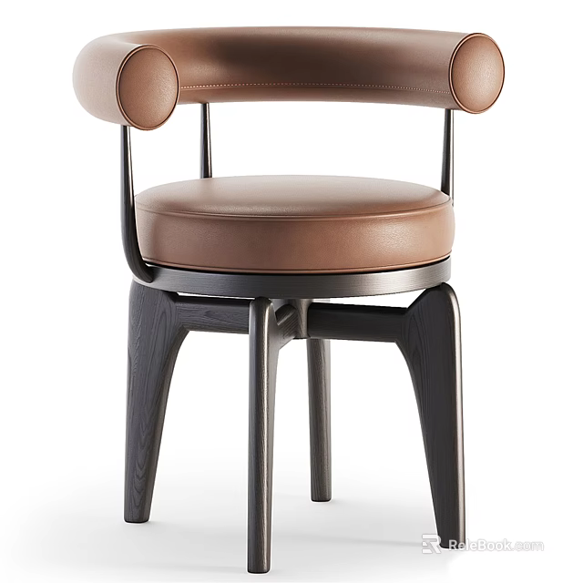 Contemporary Brown Leather Accent Chair With Curved Armrests And Sturdy Black Metal Legs 3d model 