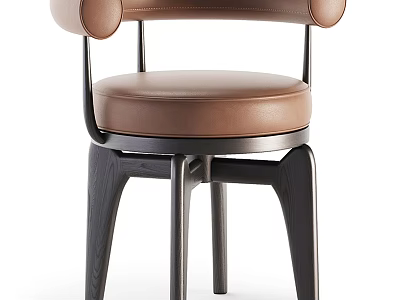 Contemporary Brown Leather Accent Chair With Curved Armrests And Sturdy Black Metal Legs 3d model